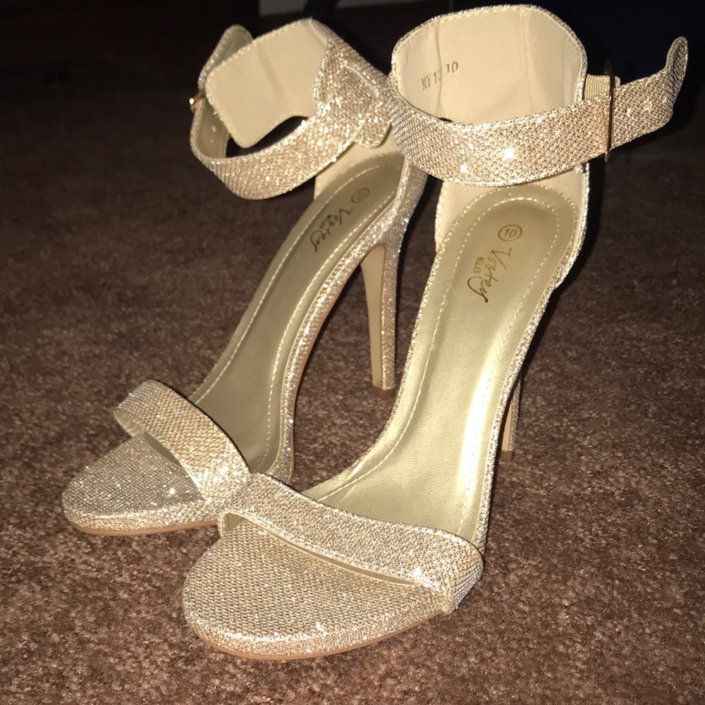 Light gold sparkle stiletto heels 4.7 inch
